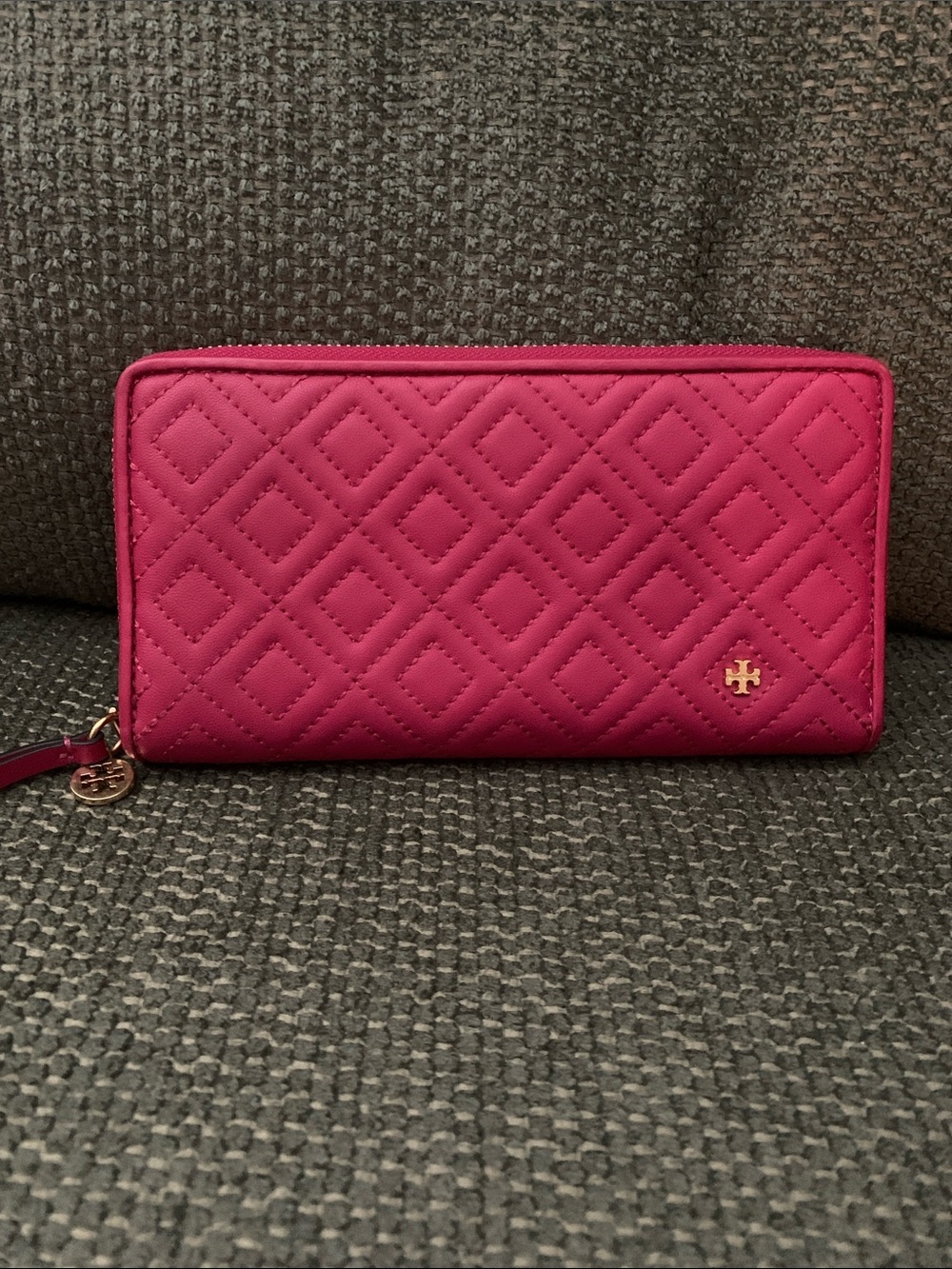 Tory Burch Quilted Hot Pink Zip Wallet